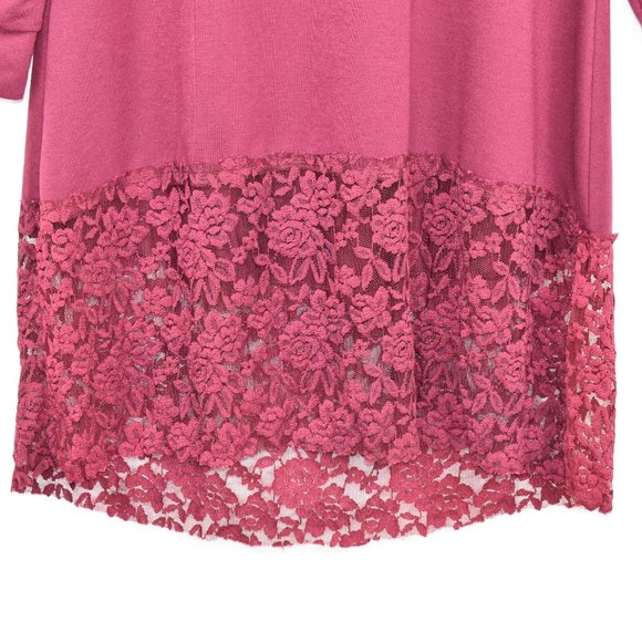 Womens Whimsigoth Hooded Lace Hem Long Sleeve Tunic Top Size M Burgundy Coquette - Picture 10 of 13